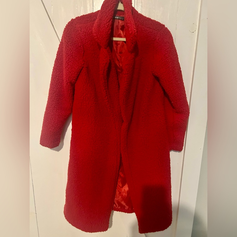 Red Long Teddy Coat size Small